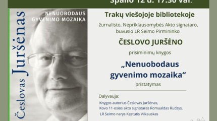 Česlovo Juršėno knygos „Nenuobodaus gyvenimo mozaika“ pristatymas Trakų viešojoje bibliotekoje